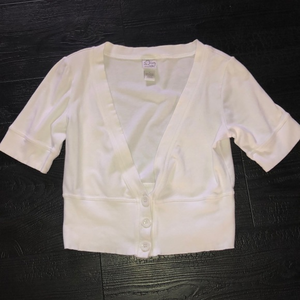 White Cropped Cotton Cardigan Cover Up‎ Small